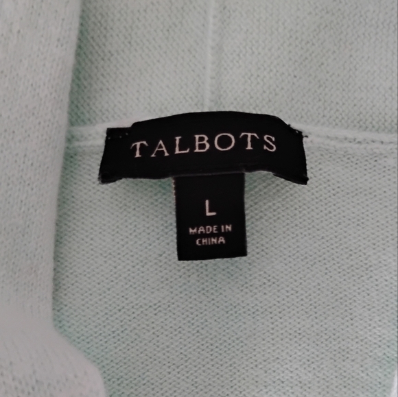 Talbots Cotton Cashmere Open Cardigan Stripe Blue Aqua Classic Size Large - Picture 12 of 15